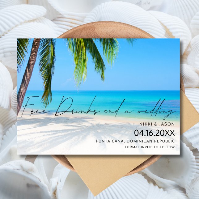 Reserve A Data Casamento de Destino de Praia de Bebidas Gratuitas (Free Drinks Beach Destination Wedding Save The Date)
