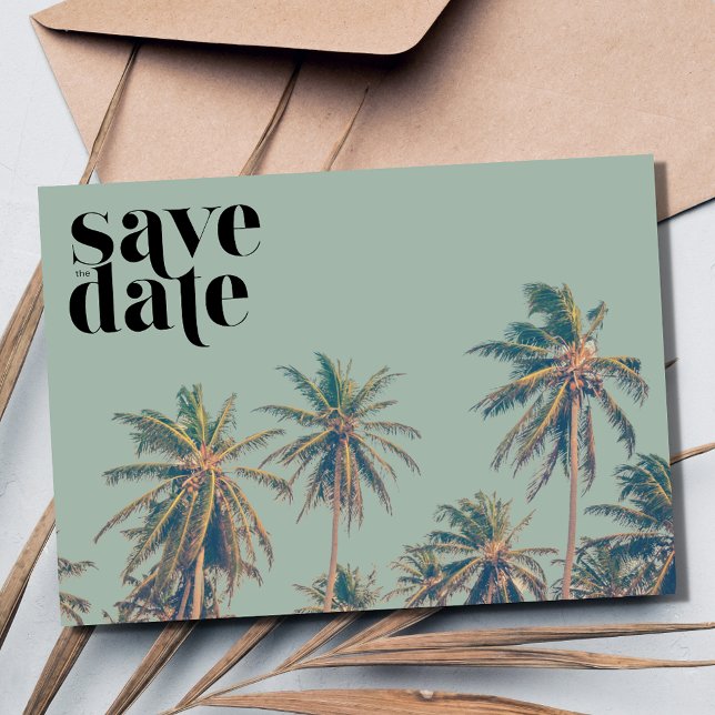 Reserve A Data Casamento de Destino de Praia de Palma Tropical (Tropical Palm Tree Beach Destination Wedding Save The Date)