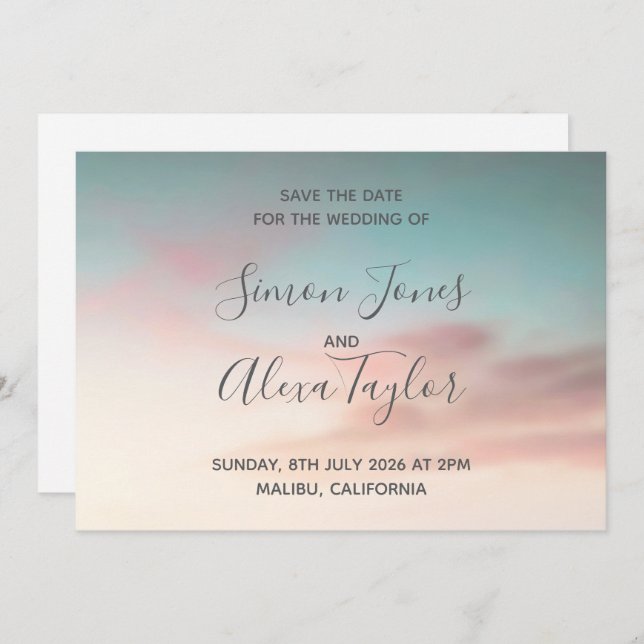 Reserve A Data Casamento de destino de praia salvar a data (Frente/Verso)