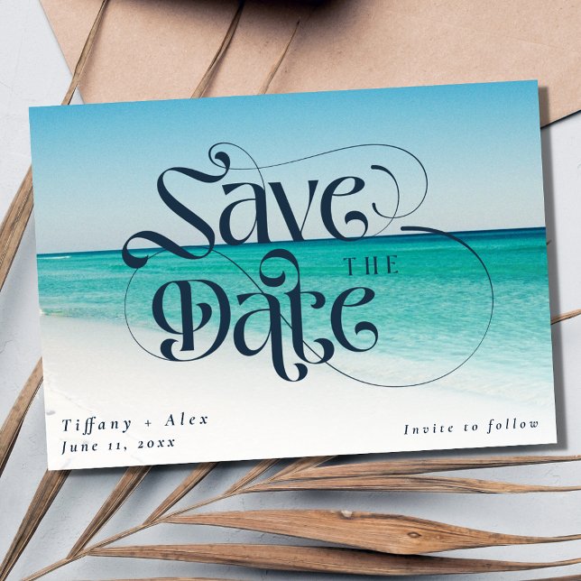 Reserve A Data Casamento de Destino de Praia Simples (Simple Beach Destination Wedding Save The Date)
