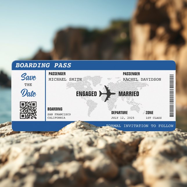 Reserve A Data Casamento de Destino do Mapa do Mundo Azul de Emba (Boarding Pass Blue World Map Destination Wedding Save The Date
)