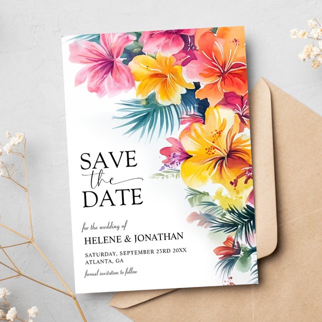 Reserve A Data Casamento de Destino Elegante Tropical de Hibiscus (Hibiscus Tropical Elegant Destination Wedding Save The Date)