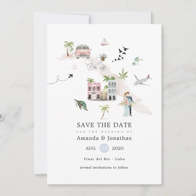 Reserve A Data Casamento de Destino em Cuba com Aquarela (Frente)