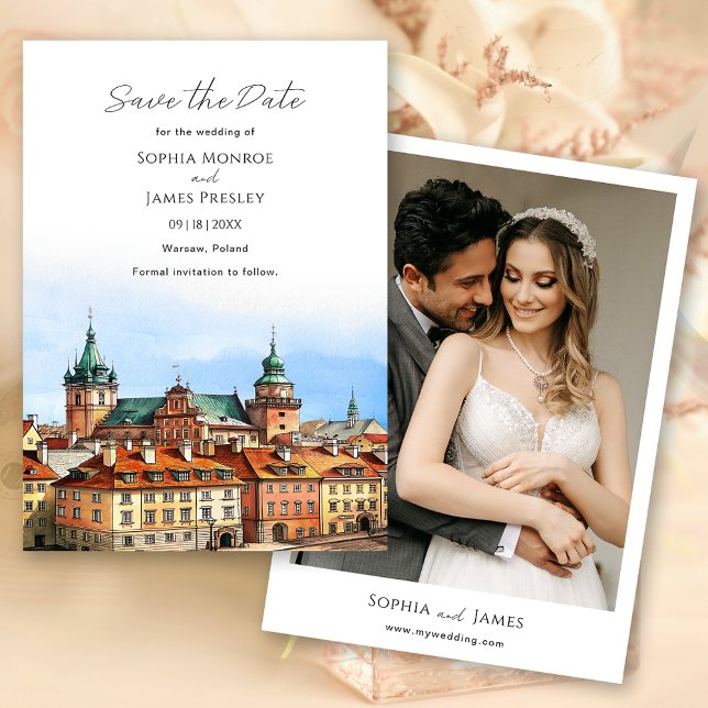 Reserve A Data Casamento de Destino em Varsóvia Polónia (Warsaw Poland Destination Wedding Save The Date Card)