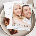 Reserve A Data Casamento de Detalhes do Código QR de Foto Minimal<br><div class="desc">Este simples e elegante casamento preto e branco salve o cartão de data com sua foto pessoal na frente,  com uma mistura de moderno roteiro escrito à mão e texto serif. Há espaço para informações adicionais no verso,  incluindo o seu site de casamento e o código QR.</div>