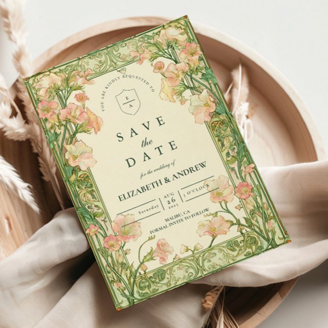 Reserve A Data Casamento de Doce Ervilha Rosa Art Nouveau (Criador carregado)
