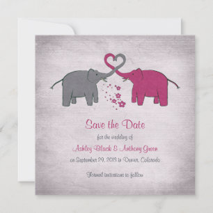 Reserve A Data Casamento de Elefante Rosa e Cinza Guarde a Data