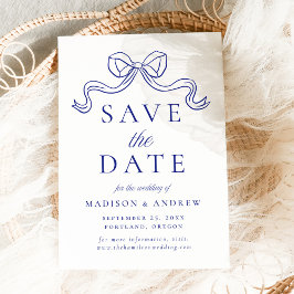Reserve A Data Casamento de Elegância Vintage com Laço Azul Antig