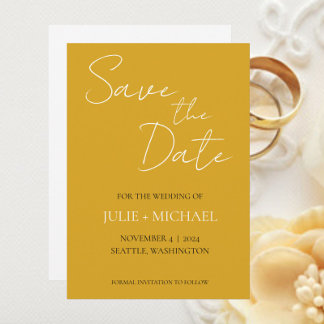 Reserve A Data Casamento de Estilo Simples Amarelo Dourado