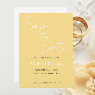 Reserve A Data Casamento de Estilo Simples Amarelo-Manteiga
