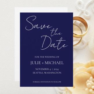 Reserve A Data Casamento de Estilo Simples Azul Marinho