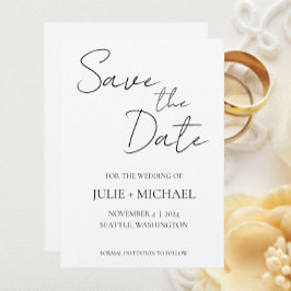 Reserve A Data Casamento de Estilo Simples Branco