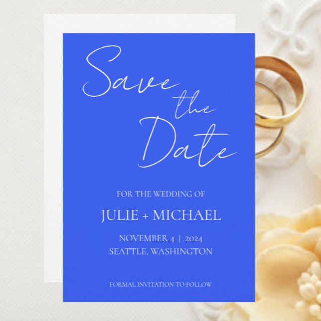 Reserve A Data Casamento de Estilo Simples Monocromático Azul Rea (In Situ Wedding)