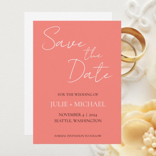 Reserve A Data Casamento de Estilo Simples Monocromático Coral (In Situ Wedding)