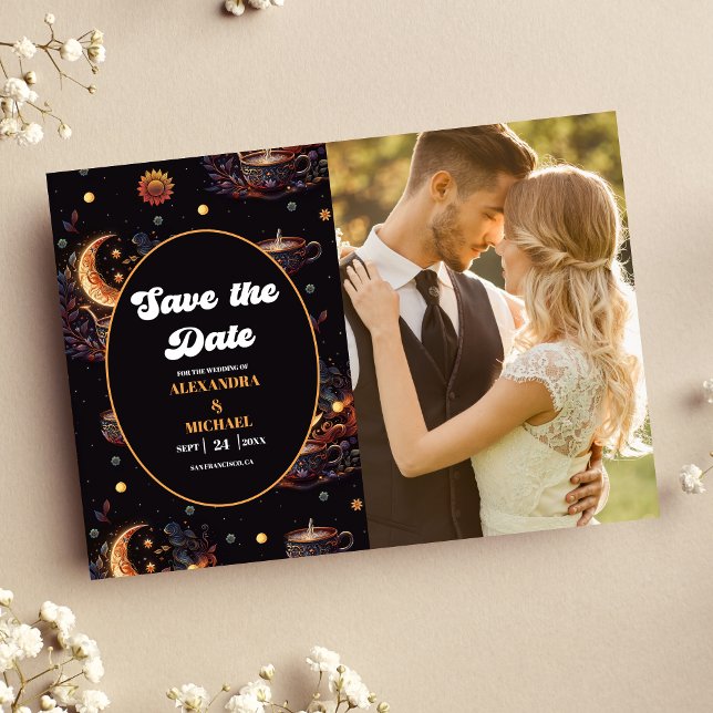 Reserve A Data Casamento de Estrelas Celestiais Preto Místico Dou (Criador carregado)