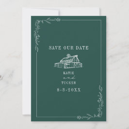 Reserve A Data Casamento de Fazenda de Line Art Barn Emerald