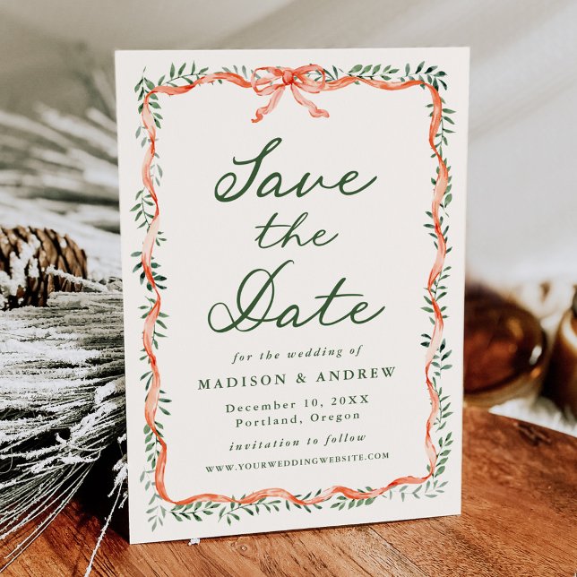 Reserve A Data Casamento de Feriado de Creme Vermelho Elegante (Criador carregado)