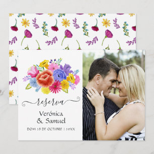 Reserve A Data Casamento de Festa Espanhola Floral em Aquarela Fo