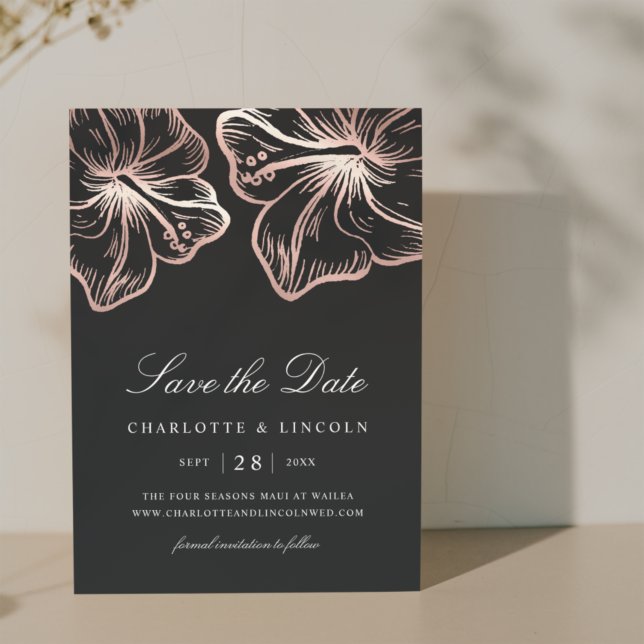 Reserve A Data Casamento de Flor de Hibiscus Dourada Elegante (Criador carregado)
