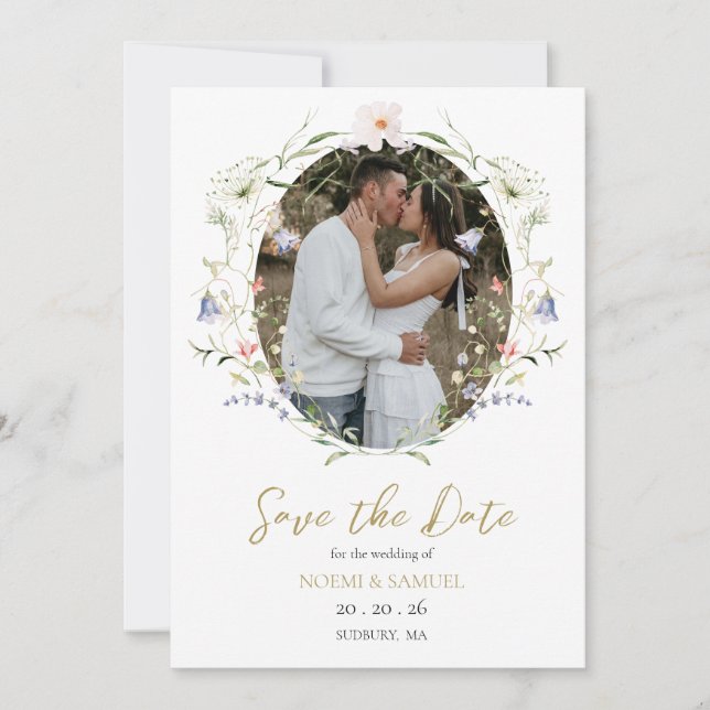 Reserve A Data Casamento de flor selvagem com delicado elegante (Frente)