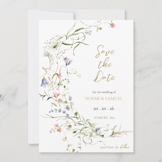 Reserve A Data Casamento de flor selvagem com delicado elegante (Frente)