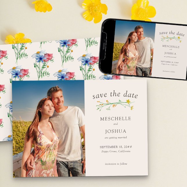 Reserve A Data Casamento de Flor Silvestre Bôho Floral Foto Campo (Save the Date photo card from my Wildflower Charm weddding collection)