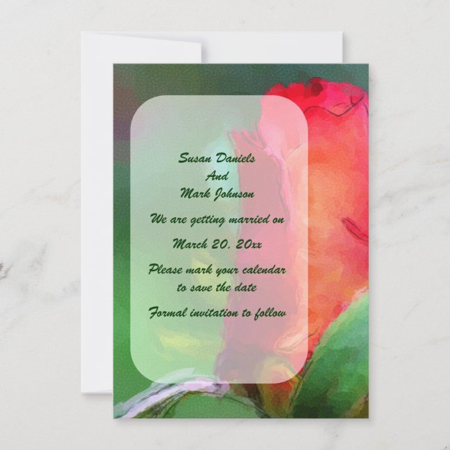 Reserve A Data Casamento de Flor Vermelho Rosebud (Frente)