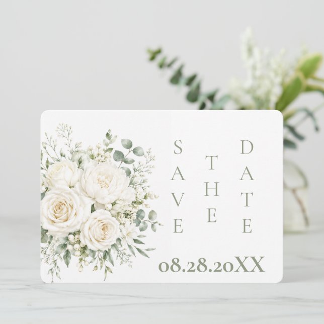 Reserve A Data Casamento de Florais de Marfim Elegantes (Em pé/Frente)