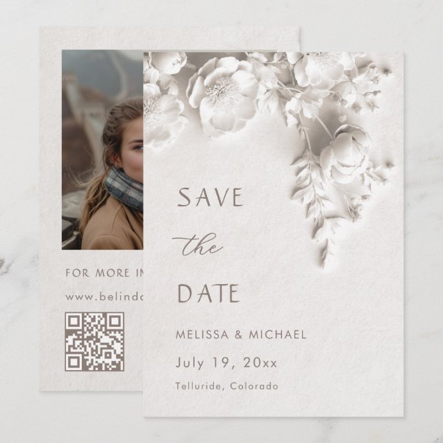 Reserve A Data Casamento de Flores 3D Marfim (Frente/Verso)