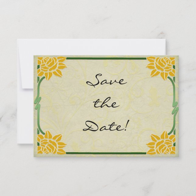Reserve A Data Casamento de Flores Amarelas Art Nouveau Save the  (Frente)