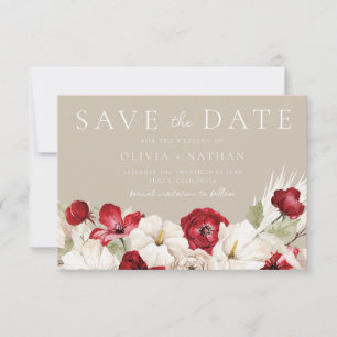 Reserve A Data Casamento de Flores Brancas e Vermelhas