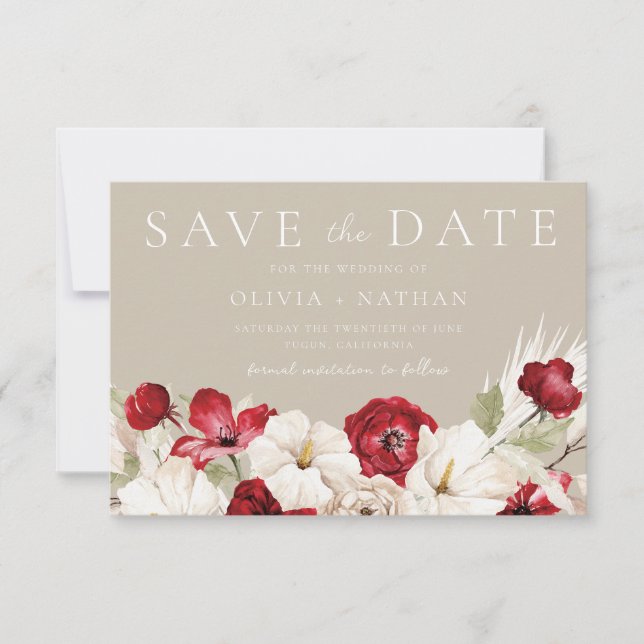 Reserve A Data Casamento de Flores Brancas e Vermelhas (Frente)