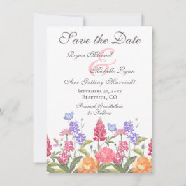 Reserve A Data Casamento de Flores Coloridas bonito e Borboletas
