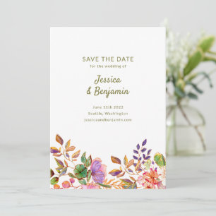 Reserve A Data Casamento de Flores Coloridas em Aquarela Minimali