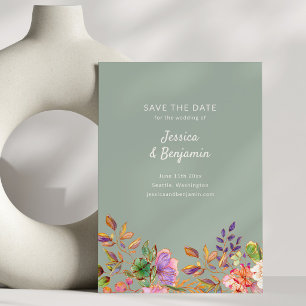 Reserve A Data Casamento de Flores Coloridas em Aquarela na Cor V