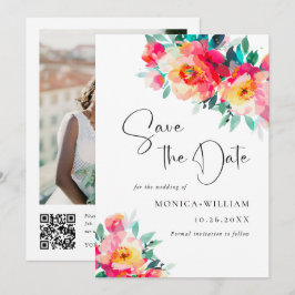 Reserve A Data Casamento de Flores Cor de Água Brilhante Rosa