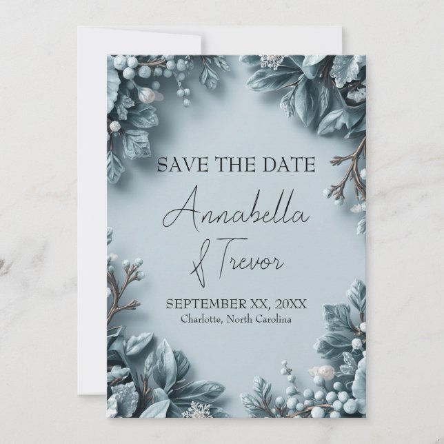 Reserve A Data Casamento de Flores de Inverno Geado (Frente)