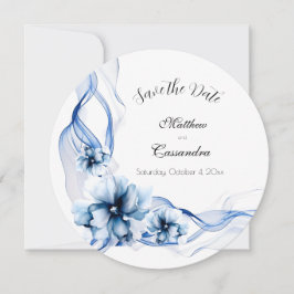 Reserve A Data Casamento de Flores de Marinho Azul Elegante Dusty