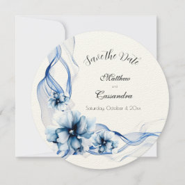 Reserve A Data Casamento de Flores de Marinho Azul Elegante Dusty