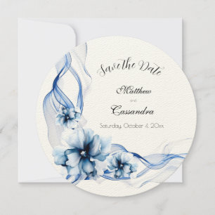 Reserve A Data Casamento de Flores de Marinho Azul Elegante Dusty