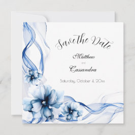 Reserve A Data Casamento de Flores de Marinho Azul Elegante Dusty
