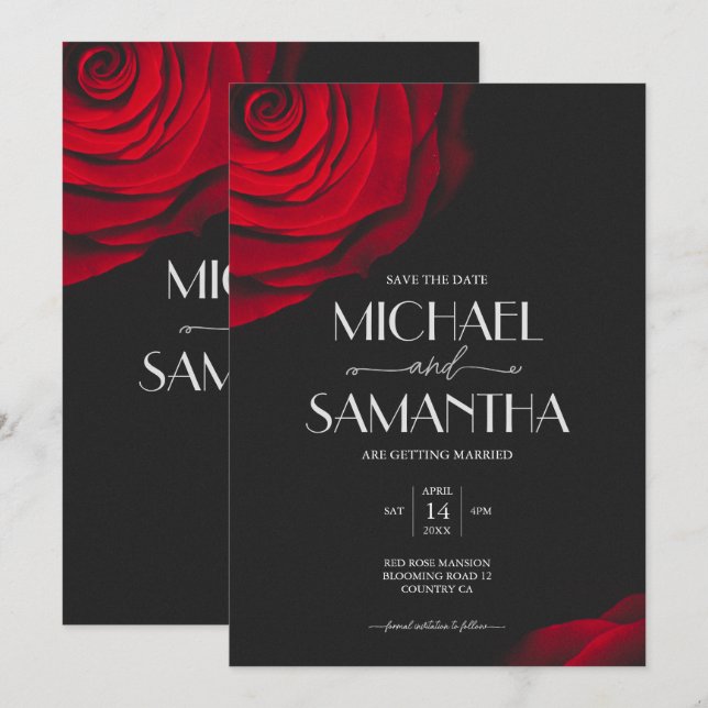 Reserve A Data Casamento de flores de pétalas com rosa vermelha d (Frente/Verso)