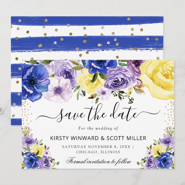 Reserve A Data Casamento de Flores de Verão Roxas e Creme (Frente/Verso)