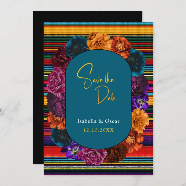 Reserve A Data Casamento de flores mexicanas modernas (Frente/Verso)