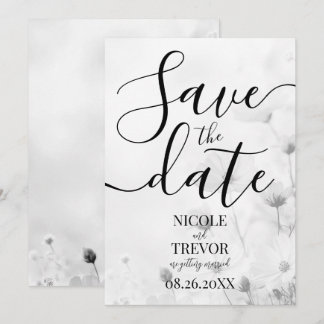 Reserve A Data Casamento de Flores Pequenas em Preto e Branco Per