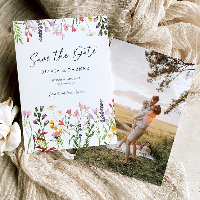 Reserve A Data Casamento de Flores Silvestres Aquarela Salvar a D (Criador carregado)