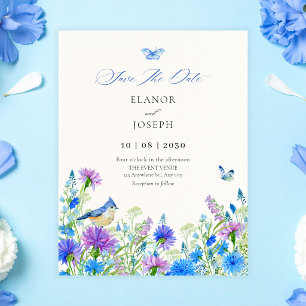 Reserve A Data Casamento de flores silvestres azuis