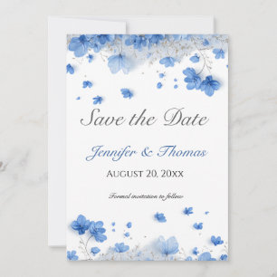 Reserve A Data Casamento de Flores Silvestres Azuis Suaves Modern