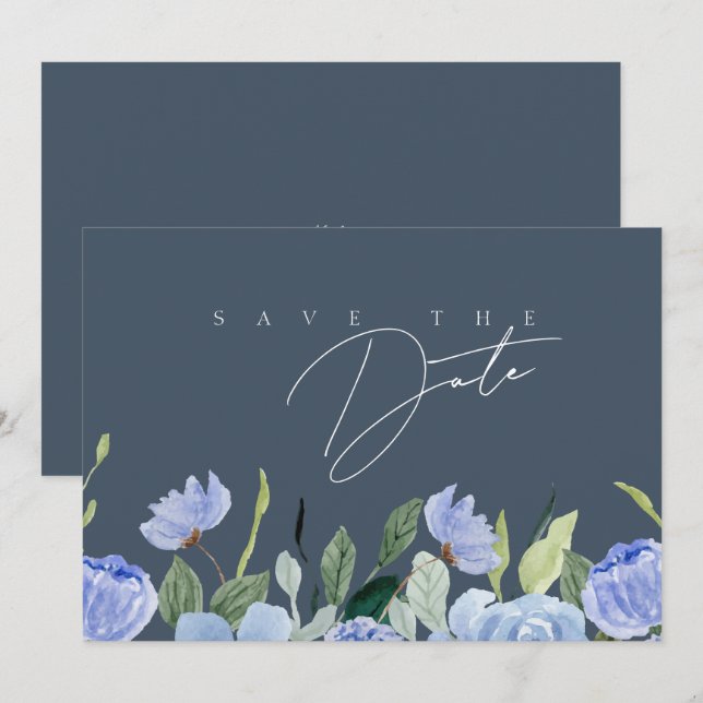 Reserve A Data Casamento de Flores Silvestres Azul Ardesia Elegan (Frente/Verso)