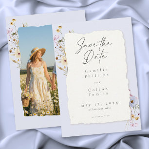 Reserve A Data Casamento de Flores Silvestres Azul Rústico Românt